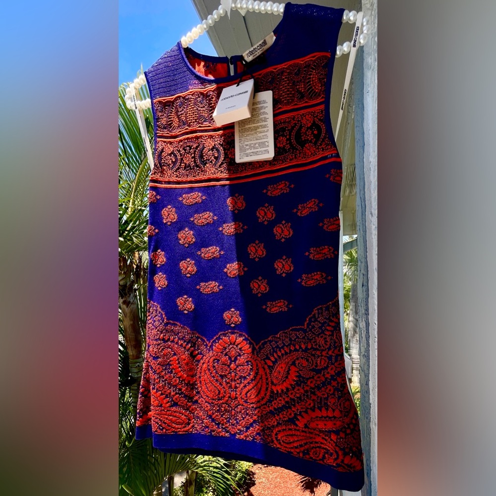 Robert Carvalli $1150. NWT Stunning Top Sz EU 38 Royal Blue & Burnt Orange - Picture 10 of 16